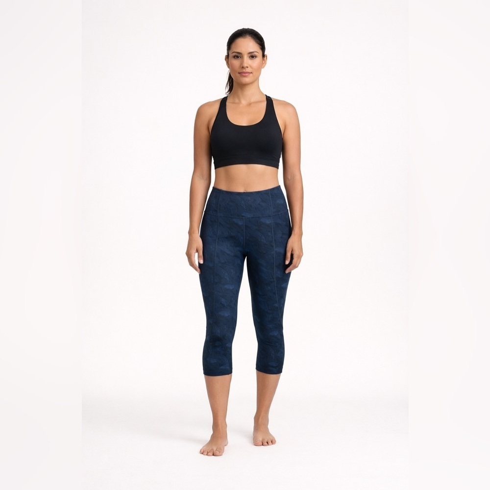 Varley Navy Blue Print High Rise Capri Crop Leggings Athleisure Yoga XS